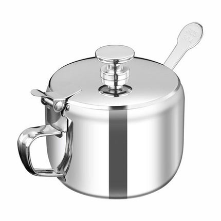 Sugar Bowl with Lid and Spoon, Stainless Steel Sugar Creamer Container, Round Seasoning Jar, Durable Seasoning Jar, for Coffee Bar Accessories, Kitchen Food Storage Jar L.