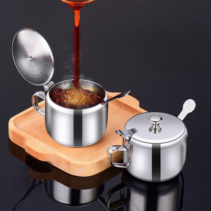 Sugar Bowl with Lid and Spoon, Stainless Steel Sugar Creamer Container, Round Seasoning Jar, Durable Seasoning Jar, for Coffee Bar Accessories, Kitchen Food Storage Jar L.