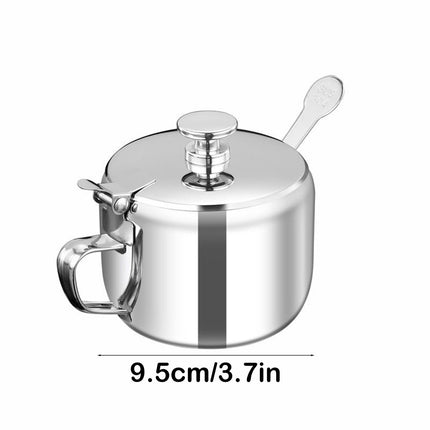Sugar Bowl with Lid and Spoon, Stainless Steel Sugar Creamer Container, Round Seasoning Jar, Durable Seasoning Jar, for Coffee Bar Accessories, Kitchen Food Storage Jar S.
