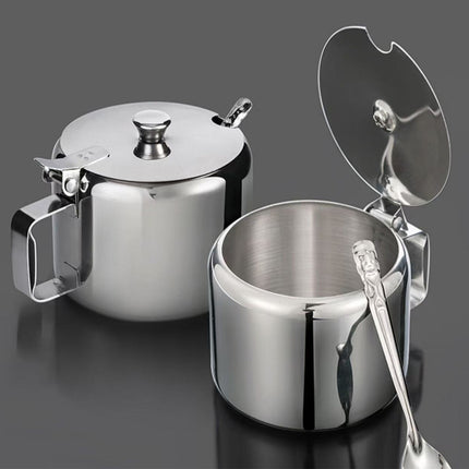 Sugar Bowl with Lid and Spoon, Stainless Steel Sugar Creamer Container, Round Seasoning Jar, Durable Seasoning Jar, for Coffee Bar Accessories, Kitchen Food Storage Jar S.
