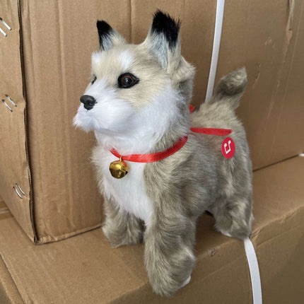 Simulation Dog Toy, Lifelike Stuffed Interactive Pet Toy, Stuffed Animals Electronic Puppy with Sound & Movable Limbs, for Birthday Party Holiday Gift Home Decor Gray.