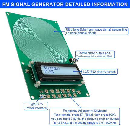 Schumann Wave Earth Electromagnetic Field Resonance Generator, 0.01Hz~300000Hz Adjustable Sine Wave Ultra-Low Frequency Pulse Generator, Sleep Aid, Meditation and Yoga Enhancer, No Shell Green.