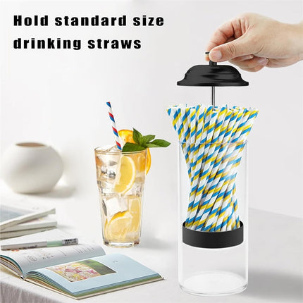 10.6 in Straw Dispenser with Lid, Tutuviw Plastic Straw Holder for Counter, Drinking Straw Organizer Container Transparent Straw Holder for Most Straws, Black (Straws Not Include).