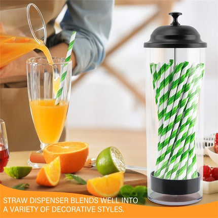 10.6 in Straw Dispenser with Lid, Tutuviw Plastic Straw Holder for Counter, Drinking Straw Organizer Container Transparent Straw Holder for Most Straws, Black (Straws Not Include).