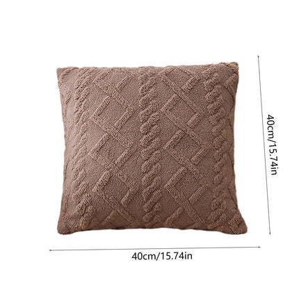 Summer Throw Pillows, Geometric Jacquard Plush Throw Pillow for Couch Bed Sofa, Farmhouse Neutral Solid Color Soft Cushion, Plush Short Wool Throw Pillow, for Living Room Bedroom Bed, 1Pc Brown.