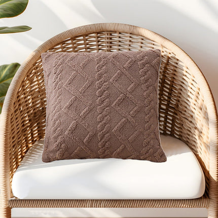 Summer Throw Pillows, Geometric Jacquard Plush Throw Pillow for Couch Bed Sofa, Farmhouse Neutral Solid Color Soft Cushion, Plush Short Wool Throw Pillow, for Living Room Bedroom Bed, 1Pc Brown.
