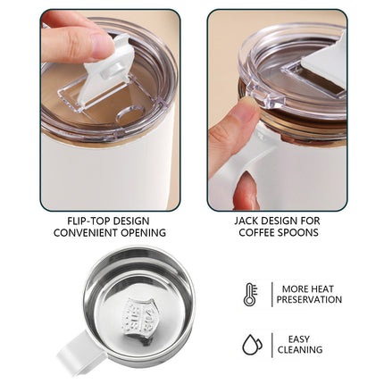 Insulated Stainless Steel Coffee Mug with Leakproof Lid, Double Wall Vacuum Travel Coffee Cup with Handle, Reusable Metal Cups Tumbler, Camping Mugs Keep Hot/Cold, Gifts White.