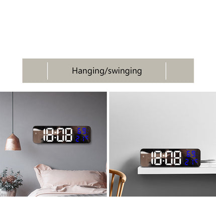 Digital Clock Large Display, Alarm Clock for Living Room Office Bedroom Decor, LED Corded Electric, Date Temp Display Wall Clock, Smart Cool Modern Desk Accessories Blue.