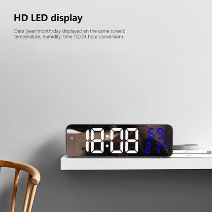 Digital Clock Large Display, Alarm Clock for Living Room Office Bedroom Decor, LED Corded Electric, Date Temp Display Wall Clock, Smart Cool Modern Desk Accessories Blue.