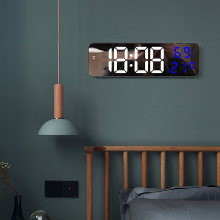 Digital Clock Large Display, Alarm Clock for Living Room Office Bedroom Decor, LED Corded Electric, Date Temp Display Wall Clock, Smart Cool Modern Desk Accessories Green.