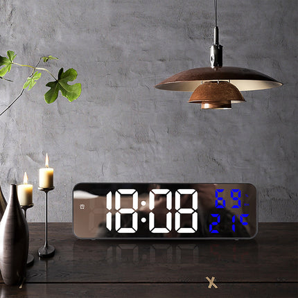 Digital Clock Large Display, Alarm Clock for Living Room Office Bedroom Decor, LED Corded Electric, Date Temp Display Wall Clock, Smart Cool Modern Desk Accessories Red.