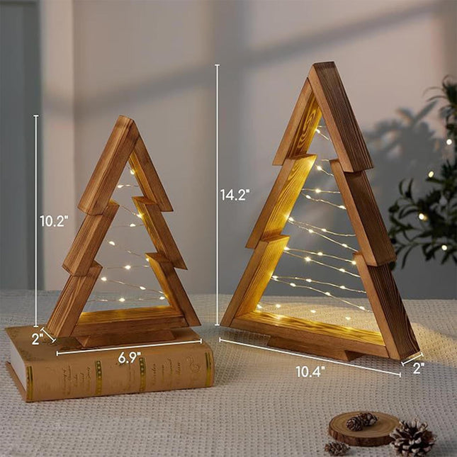 2Pcs Wood Christmas Tabletop with Lights, Christmas Tree Table Centerpiece, Xmas Tree Modern Farmhouse Sign Decorations, Christmas Desktop Decoration Night Light, for Fireplace Mantle Office Dining Multicolor.