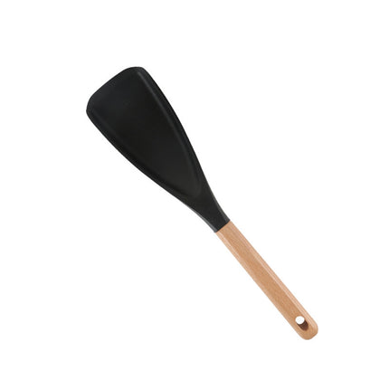 Cooking Spoon for Nonstick Cookwares, Multi-functional Silicone Cooking Shovel with Wooden Handle, Silicone Salad Spatula Kitchen Utensils for Mixing Scrape Black.
