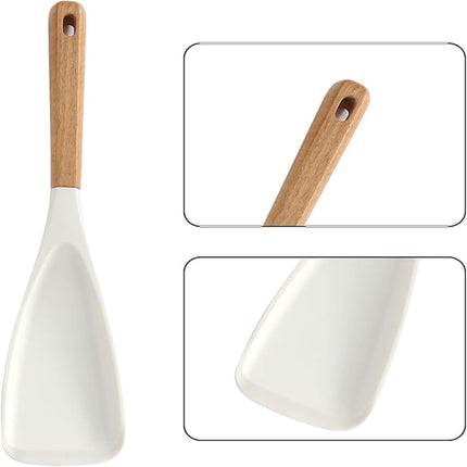 Cooking Spoon for Nonstick Cookwares, Multi-functional Silicone Cooking Shovel with Wooden Handle, Silicone Salad Spatula Kitchen Utensils for Mixing Scrape Black.