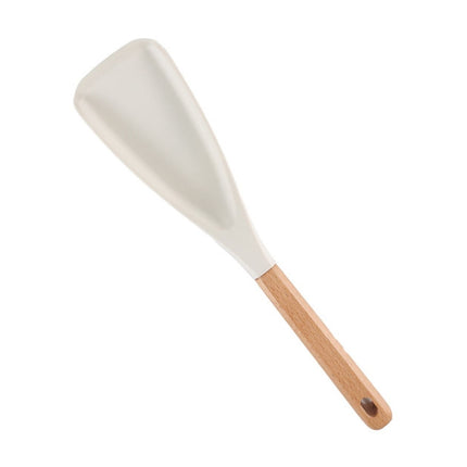 Cooking Spoon for Nonstick Cookwares, Multi-functional Silicone Cooking Shovel with Wooden Handle, Silicone Salad Spatula Kitchen Utensils for Mixing Scrape White.