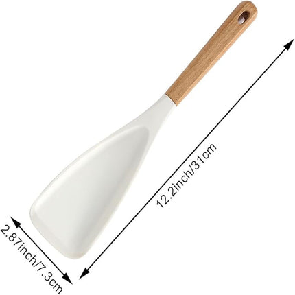 Cooking Spoon for Nonstick Cookwares, Multi-functional Silicone Cooking Shovel with Wooden Handle, Silicone Salad Spatula Kitchen Utensils for Mixing Scrape White.