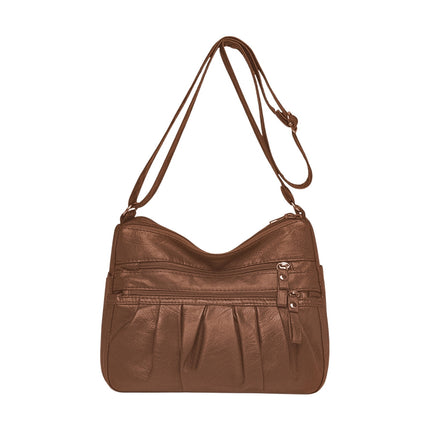Crossbody Bags for Women, Pocketbooks Soft PU Leather Purses and Handbags, Multi Pocket Shoulder Bag, Multi Layer Fashionable Shoulder Women Bag, Shoulder Fashionable Pleated Bag Brown.