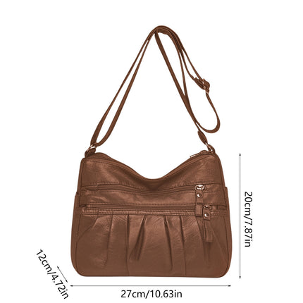 Crossbody Bags for Women, Pocketbooks Soft PU Leather Purses and Handbags, Multi Pocket Shoulder Bag, Multi Layer Fashionable Shoulder Women Bag, Shoulder Fashionable Pleated Bag Brown.