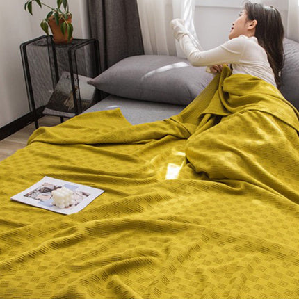 59x39" 100% Cottons Blanket, Soft and Breathable Bed Blanket, Multi-functional Bed Blanket for All Season, Machines Washable Bed Couch for Home Living Room Bedroom Office Travel Yellow.