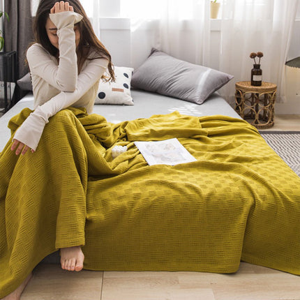 59x39" 100% Cottons Blanket, Soft and Breathable Bed Blanket, Multi-functional Bed Blanket for All Season, Machines Washable Bed Couch for Home Living Room Bedroom Office Travel Yellow.