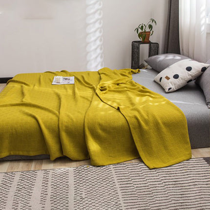 59x39" 100% Cottons Blanket, Soft and Breathable Bed Blanket, Multi-functional Bed Blanket for All Season, Machines Washable Bed Couch for Home Living Room Bedroom Office Travel Yellow.
