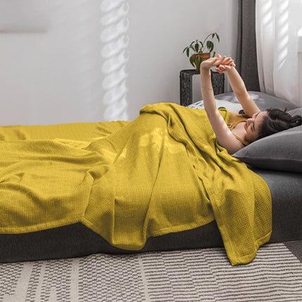 59x39" 100% Cottons Blanket, Soft and Breathable Bed Blanket, Multi-functional Bed Blanket for All Season, Machines Washable Bed Couch for Home Living Room Bedroom Office Travel Yellow.