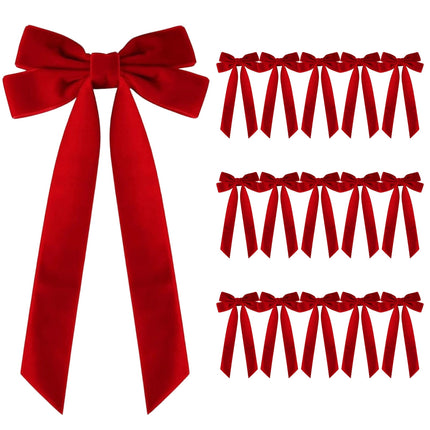 16 Pcs Christmas Velvet Bows for Christmas Tree, Rustic Wreath Gift Bows, Burgundy Christmas Ornaments, for Xmas Farmhouse Tree Garland DIY Craft Wrapping Decorative Red.