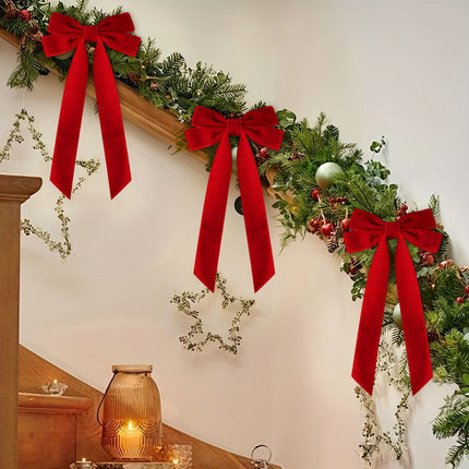 16 Pcs Christmas Velvet Bows for Christmas Tree, Rustic Wreath Gift Bows, Burgundy Christmas Ornaments, for Xmas Farmhouse Tree Garland DIY Craft Wrapping Decorative Red.