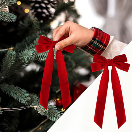16 Pcs Christmas Velvet Bows for Christmas Tree, Rustic Wreath Gift Bows, Burgundy Christmas Ornaments, for Xmas Farmhouse Tree Garland DIY Craft Wrapping Decorative Red.