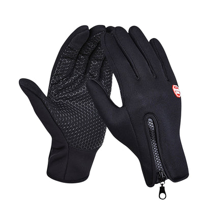 Plush Thermal Gloves with Zipper, Windproof & Waterproof Thermal Non-Slip Gloves, Winter Outdoor Touch Screen Gloves for Running, Cycling, Hiking, Travel S Black