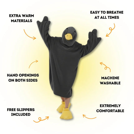 Goose Blanket Hoodie Onesie, Large Warm Wearable Flannel Blankets with Sleeves and Gooses Feet Slippers, for Festival Home Party Holiday Indoor XXL Gray.
