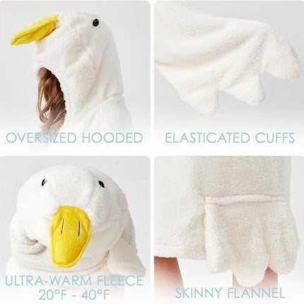 Goose Blanket Hoodie Onesie, Large Warm Wearable Flannel Blankets with Sleeves and Gooses Feet Slippers, for Festival Home Party Holiday Indoor XXL Gray.