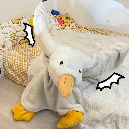 Goose Blanket Hoodie Onesie, Large Warm Wearable Flannel Blankets with Sleeves and Gooses Feet Slippers, for Festival Home Party Holiday Indoor XXL Gray.