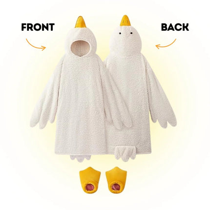Goose Blanket Hoodie Onesie, Large Warm Wearable Flannel Blankets with Sleeves and Gooses Feet Slippers, for Festival Home Party Holiday Indoor XXL White.