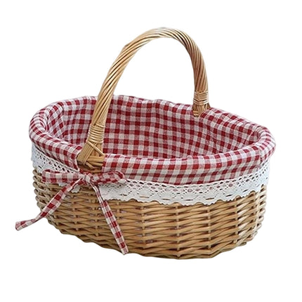 Wicker Picnic Basket with Handles and Linen Cloth Lining, Empty Baskets for Gifts, Woven Easter Basket, Willow Picnic Hamper Garden Harvest Basket, for Easter Egg Gathering, Candy, Toys Red.