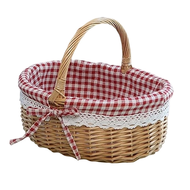 Wicker Picnic Basket with Handles and Linen Cloth Lining, Empty Baskets for Gifts, Woven Easter Basket, Willow Picnic Hamper Garden Harvest Basket, for Easter Egg Gathering, Candy, Toys Red.