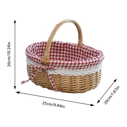 Wicker Picnic Basket with Handles and Linen Cloth Lining, Empty Baskets for Gifts, Woven Easter Basket, Willow Picnic Hamper Garden Harvest Basket, for Easter Egg Gathering, Candy, Toys Red.