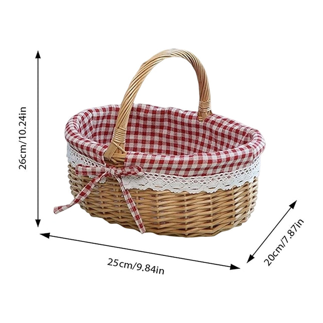 Wicker Picnic Basket with Handles and Linen Cloth Lining, Empty Baskets for Gifts, Woven Easter Basket, Willow Picnic Hamper Garden Harvest Basket, for Easter Egg Gathering, Candy, Toys Red.