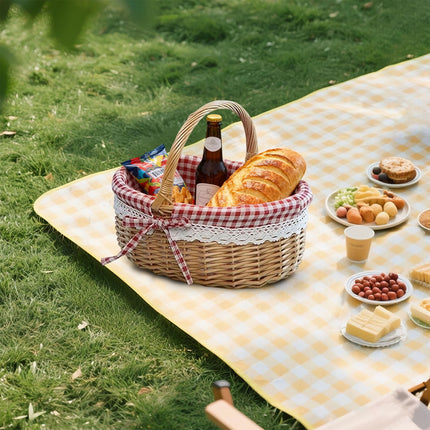 Wicker Picnic Basket with Handles and Linen Cloth Lining, Empty Baskets for Gifts, Woven Easter Basket, Willow Picnic Hamper Garden Harvest Basket, for Easter Egg Gathering, Candy, Toys Red.