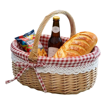 Wicker Picnic Basket with Handles and Linen Cloth Lining, Empty Baskets for Gifts, Woven Easter Basket, Willow Picnic Hamper Garden Harvest Basket, for Easter Egg Gathering, Candy, Toys Red.