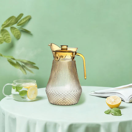 Acrylic Pitcher, Clear Plastic Water Pitchers with Lid and Spout, Iced Tea Pitcher Beverage Containers for Fridge, Juice, Sangria, Lemonade, Shatter-proof, BPA-Free Yellow.