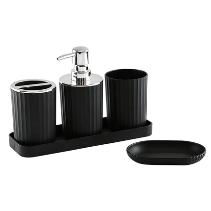 Bathroom Accessory Set of 5, Plastic Bathroom Sink Set with Soap Dispenser and Toothbrush Holder, for Bath Countertop Decoration, Contain Toothbrush Holder Set, Soap Dispenser Dish Black.