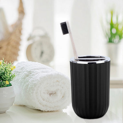 Bathroom Accessory Set of 5, Plastic Bathroom Sink Set with Soap Dispenser and Toothbrush Holder, for Bath Countertop Decoration, Contain Toothbrush Holder Set, Soap Dispenser Dish Black.