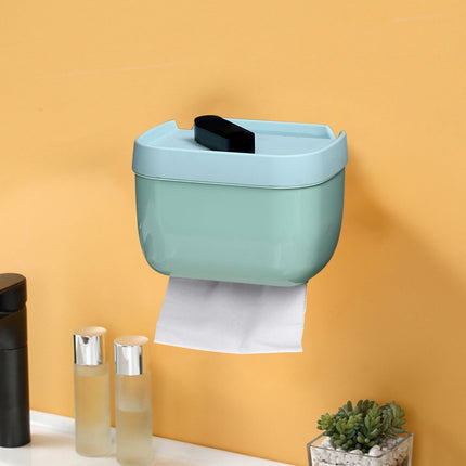 Plastic Tissue Box, Multi-Functional Tissue Box Holder, Plastic Paper Towel Box, Wall Mounted Tissue Box Cover Holder, Toilet Tissue Storage Box, for Bathroom Refillable Blue.