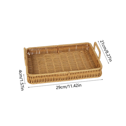 Woven Serving Tray with Handles, Handmade Poly Wicker Tray for Storage Breakfast, Drinks, Fruits, Rectangular Basket Organizer Platters, for Coffee Table Centerpiece Decor Brown,S.