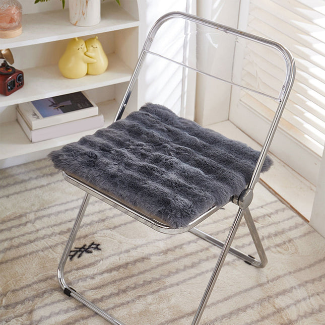 Faux Fur Seat Cushion, Fluffy Chair Seat Cushion, Square Rug Pad, Winter Plushed Warm Soft Cushion, Office Chair Pad, for Kitchen, Office, Dining, Chairs Black.