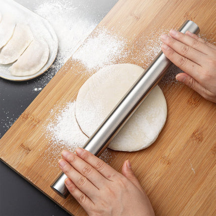 Rolling Pin, Baking Dough Roller, Rolling Pin, Stainless Steel Rolling Pin, Dough Rollers, for Baking Kitchen Utensils, for Dumpling, Tortilla, Pizza, Pie, Bread, Pastry Silver,L.