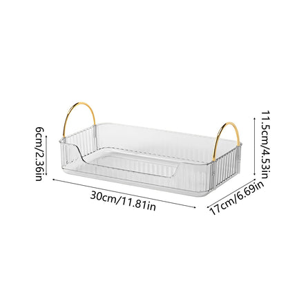 Bathroom Organizer Countertop, Vanity Tray for Skincare Makeup, Counter Organizer, Transparent Ribbon Handle Storage Rack, for Cosmetics, Toiletries, Lotions, Perfumes Green.
