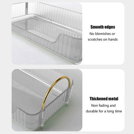 Bathroom Organizer Countertop, Vanity Tray for Skincare Makeup, Counter Organizer, Transparent Ribbon Handle Storage Rack, for Cosmetics, Toiletries, Lotions, Perfumes Green.