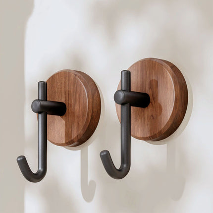 Wreath Hanger for Front Door, No Drilling Walnut Hook, Stick on Wall Hook, Self-Adhesive Household Hook for Towels, Keys, Hats, Coats, Bags 2PCS Black.